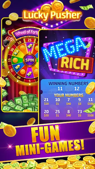 Скачать Lucky Cash Pusher Coin Games [Взлом Много денег] APK на Андроид