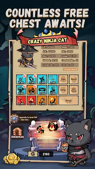 Скачать Crazy Ninja Cat - Idle Arena [Взлом Бесконечные монеты] APK на Андроид