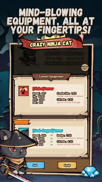 Скачать Crazy Ninja Cat - Idle Arena [Взлом Бесконечные монеты] APK на Андроид